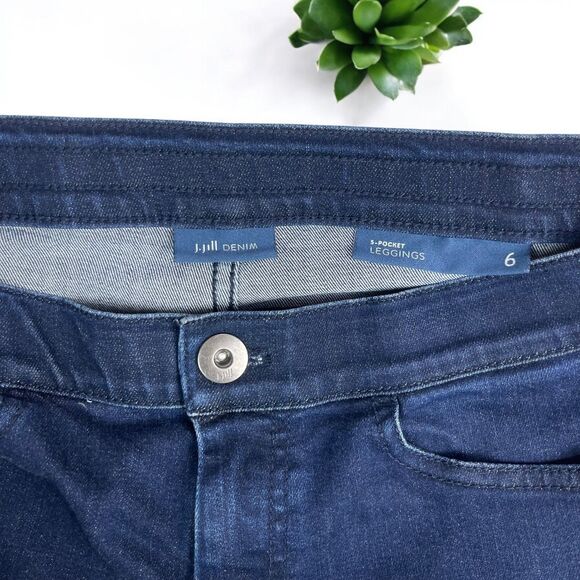 J. Jill 5-Pocket Denim Leggings in Shoreline Dark Wash - Size 6 - Picture 9 of 10